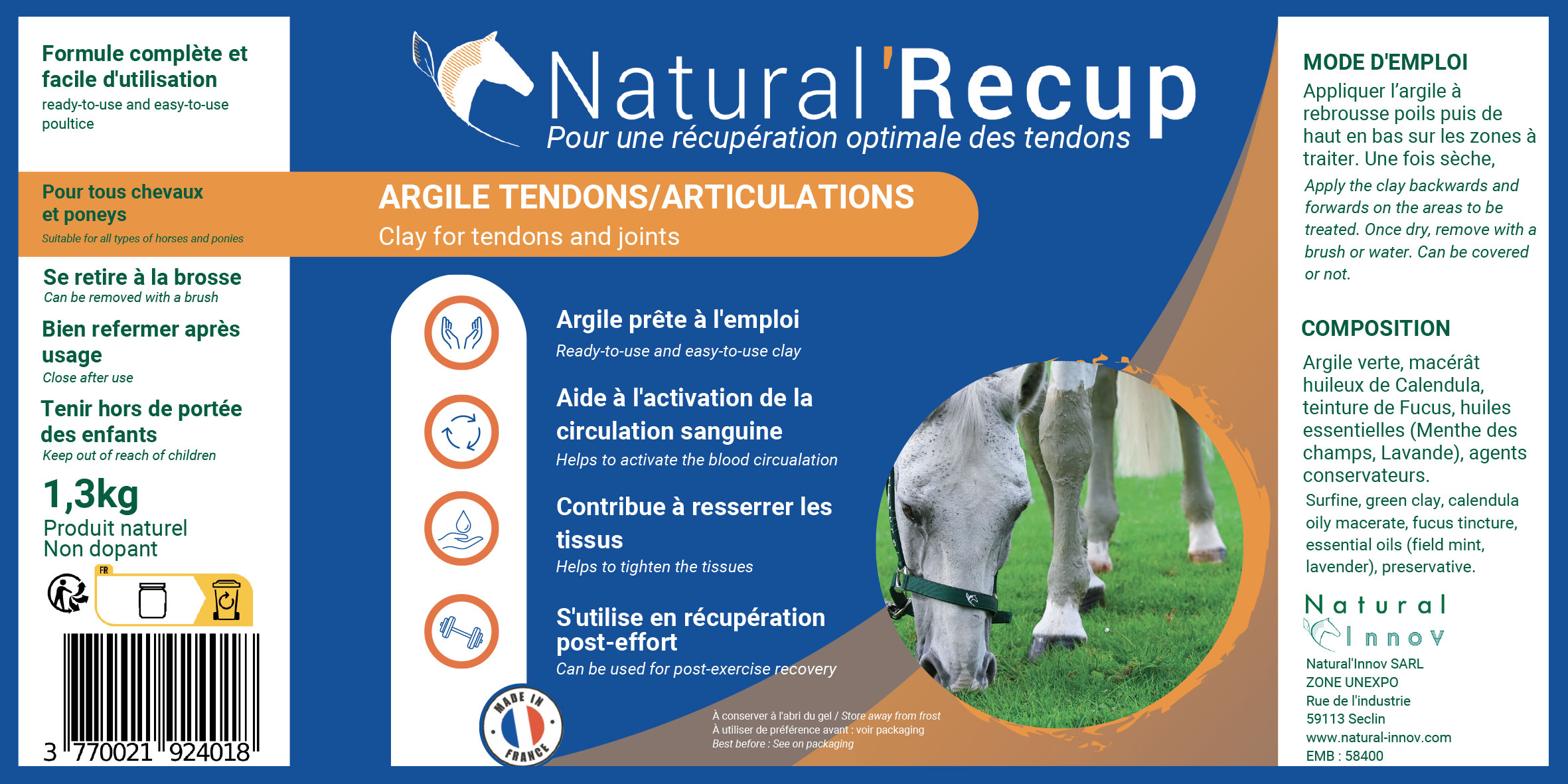 POUDRE D'ARGILE - Argile riche en nutriments à reconstituer - Récupération  tendons cheval - ESC Laboratoire